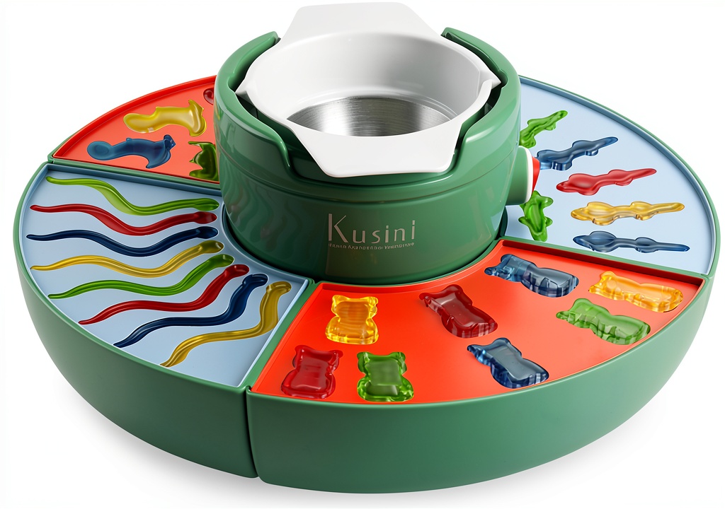 Installing Kusini Gummy Candy Maker Heated Base Silicone Molds Family on a wooden desk
