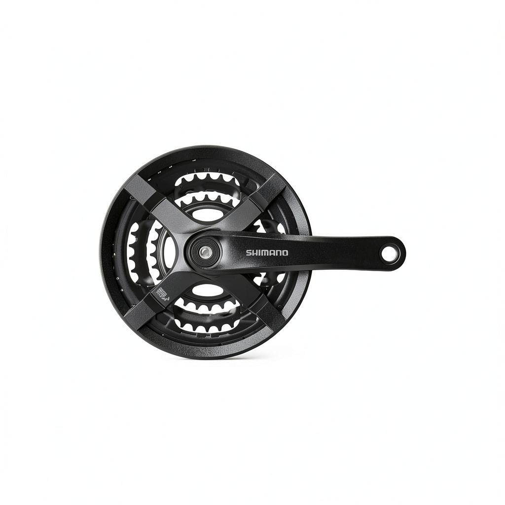 Shimano triple crankset installed on a road bike frame